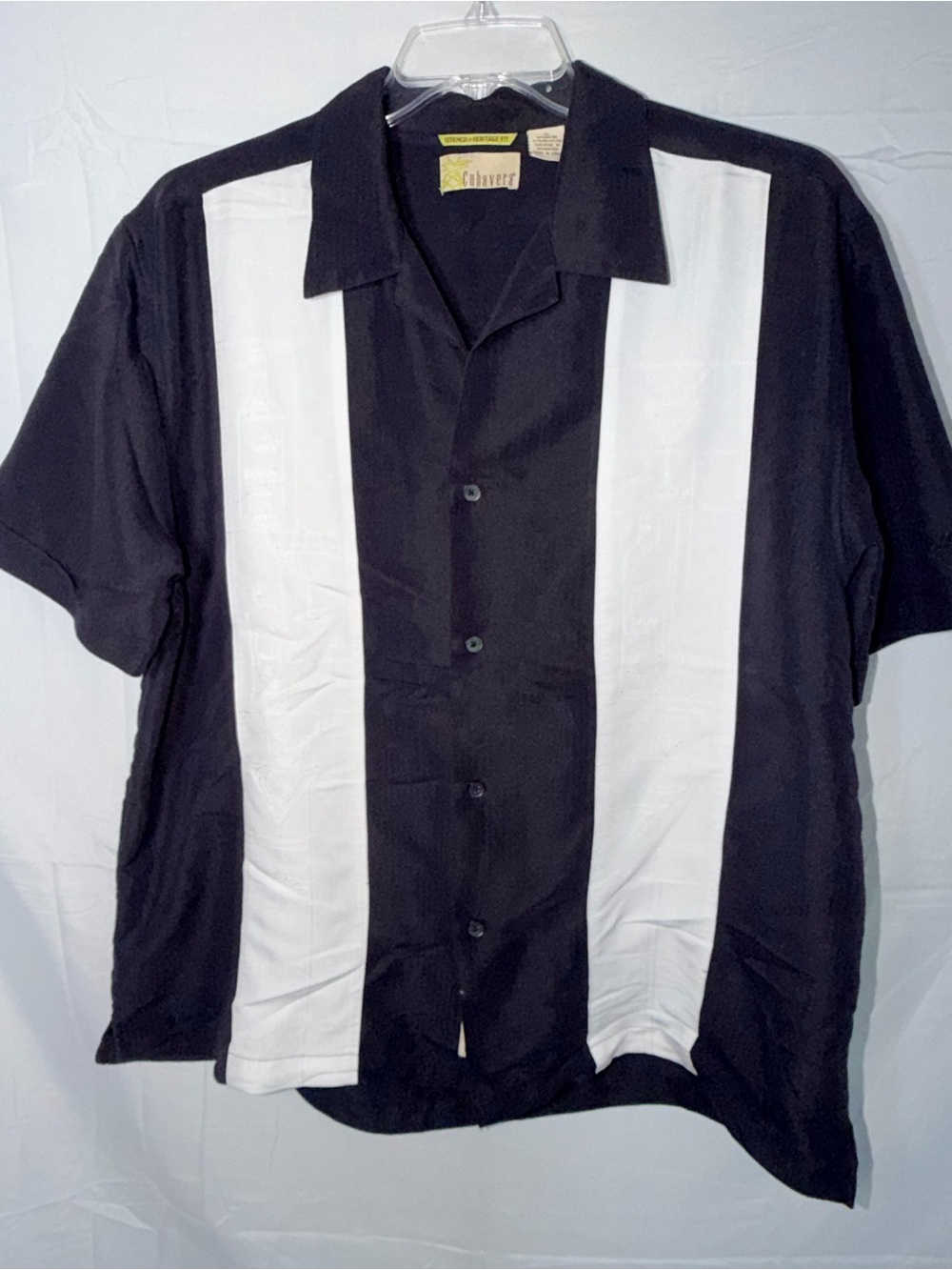 Cubavera Retro Martini Cocktail Black & White Panel Shirt